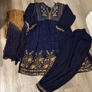 Navy and Gold Embroidered Kurta Set